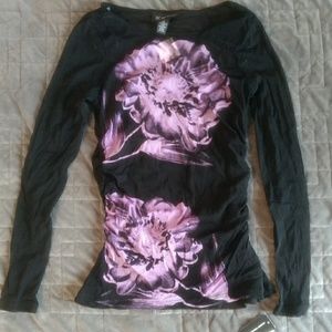 INC Black and purple floral shirt